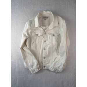 Lucky Brand Tomboy Trucker Denim Jacket Womens Size Medium White Button Front